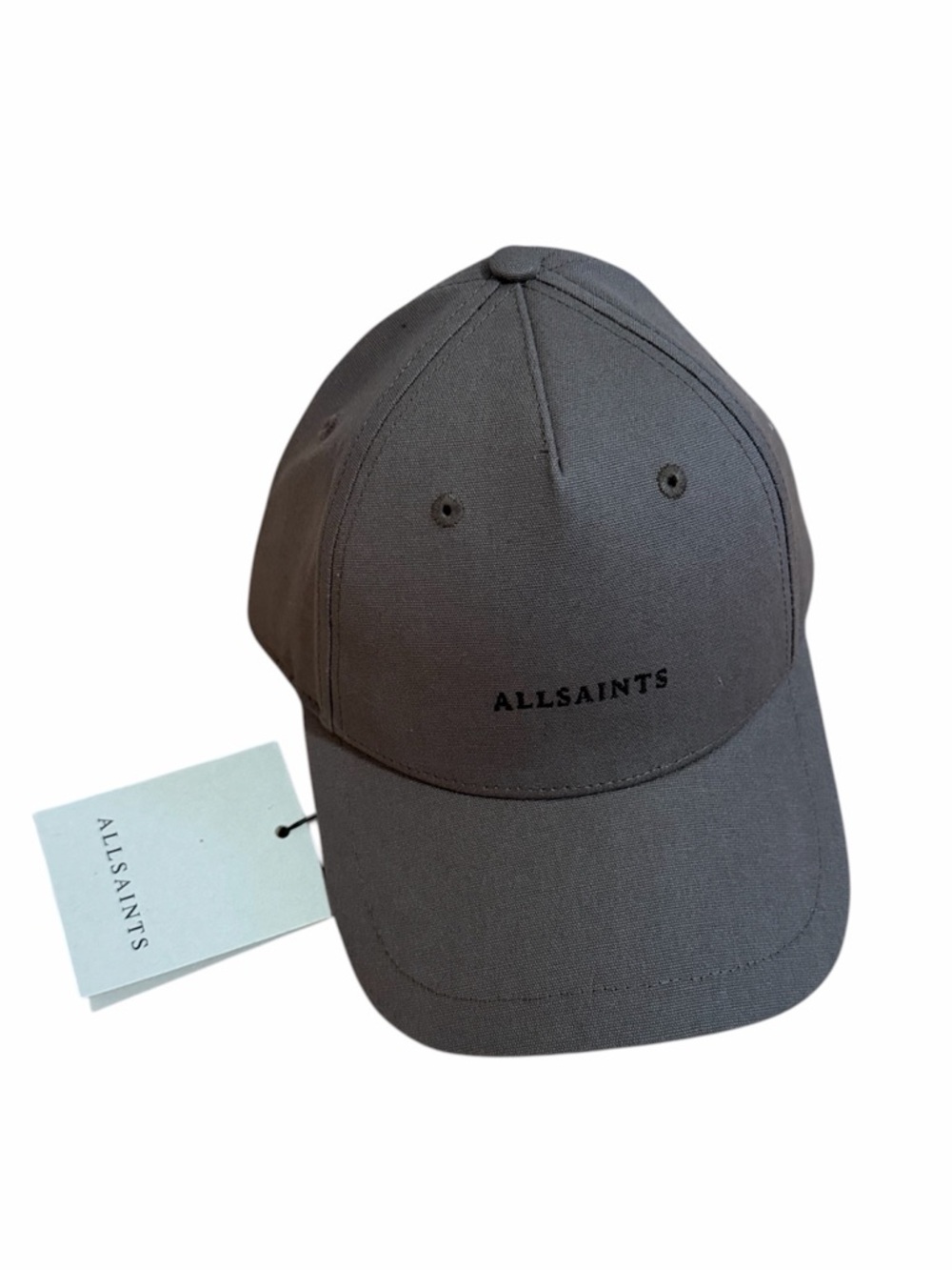 New AllSaints Taupe Logo Embroidered Monogram Baseball Cap Hat - Picture 2 of 9
